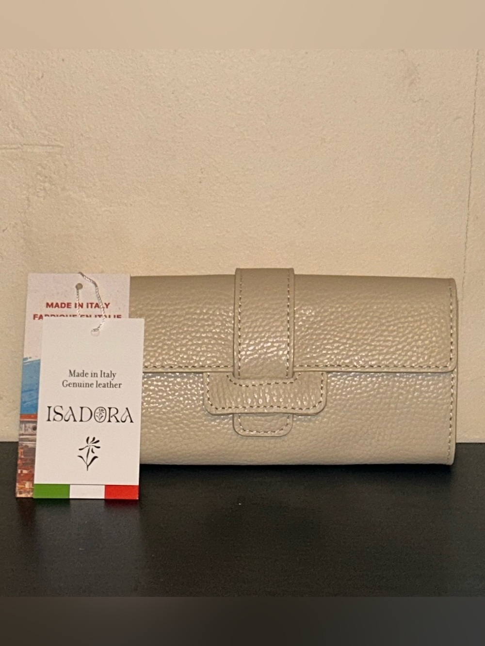 ISADORA Made In Italy Latte Leather Half Flap Clutch NWTS